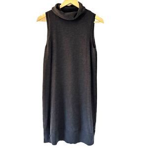 Ann Taylor 100% Merino‎ Wool Dark Grey Sleeveless Turtleneck Midi Dress Size M